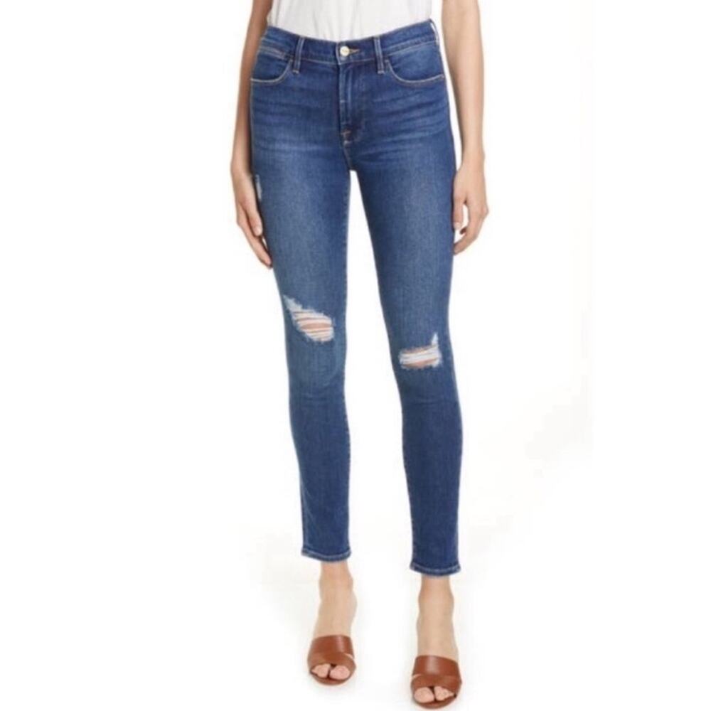 FRAME Le High Skinny Jeans Women 26 Clyde Distressed Medium Wash